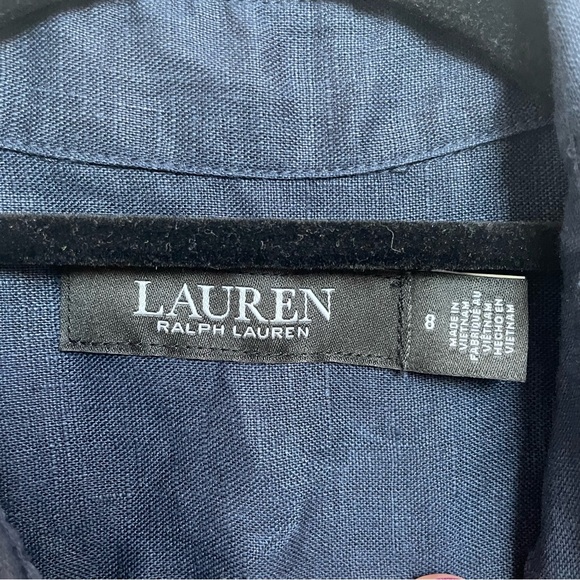 Ralph Lauren tie front linen shirt dress navy blue size 8 - Picture 7 of 13